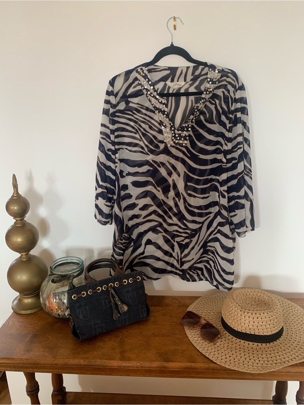 Embellished V-Neck animal Print Tunic cover up